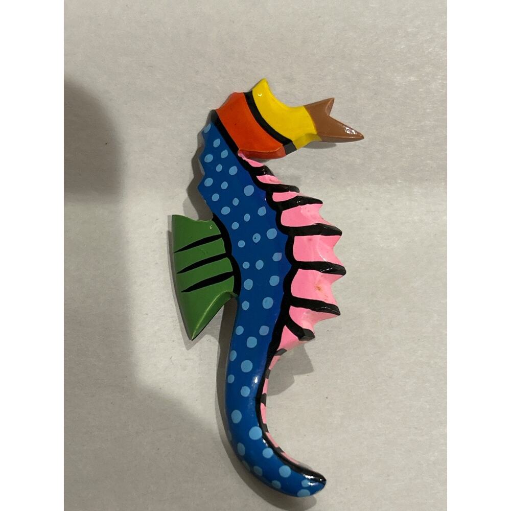 Vibrant Wood Seahorse Brooch